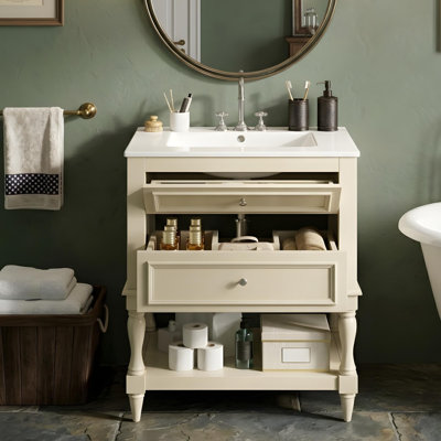 Meuble-lavabo de 24 po avec tablettes ouvertes et deux tiroirs