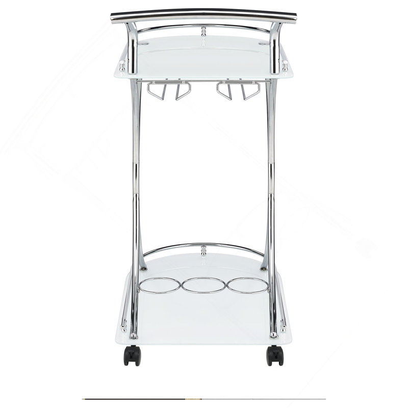 2-Tier Glass Shelf Metal Bar Cart, White