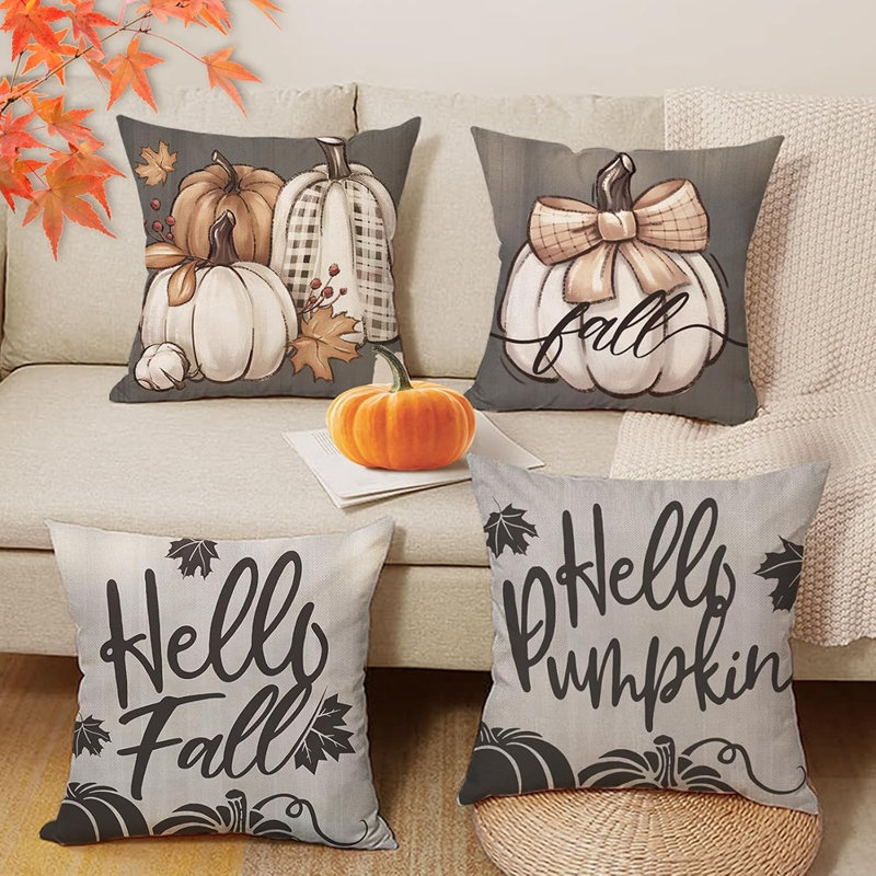 Housse de coussin Hello Fall citrouille décorative 18 x 18, 4 pièces