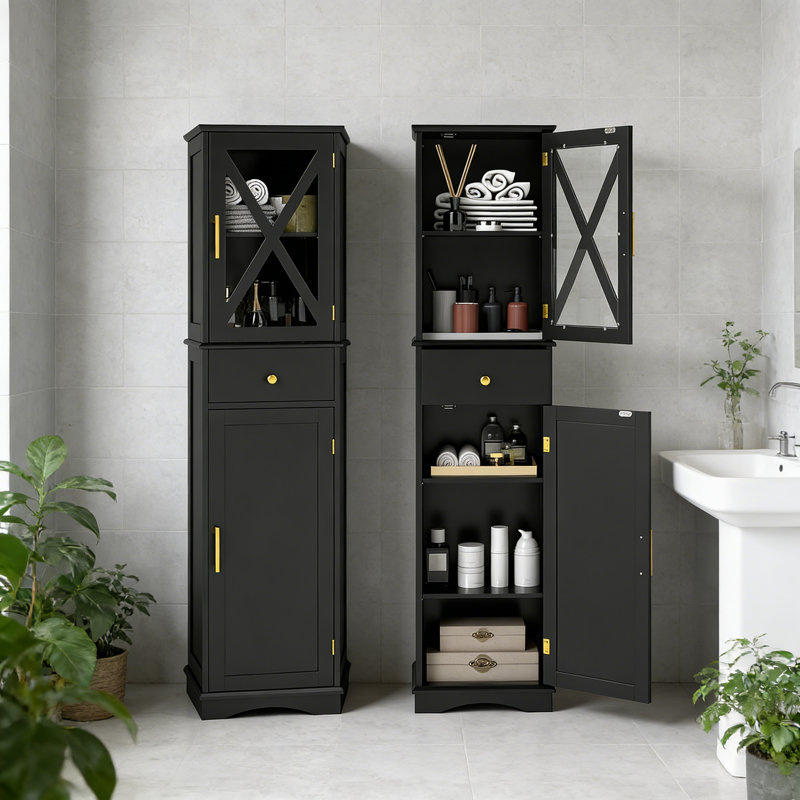 Freestanding Linen Cabinet, Black