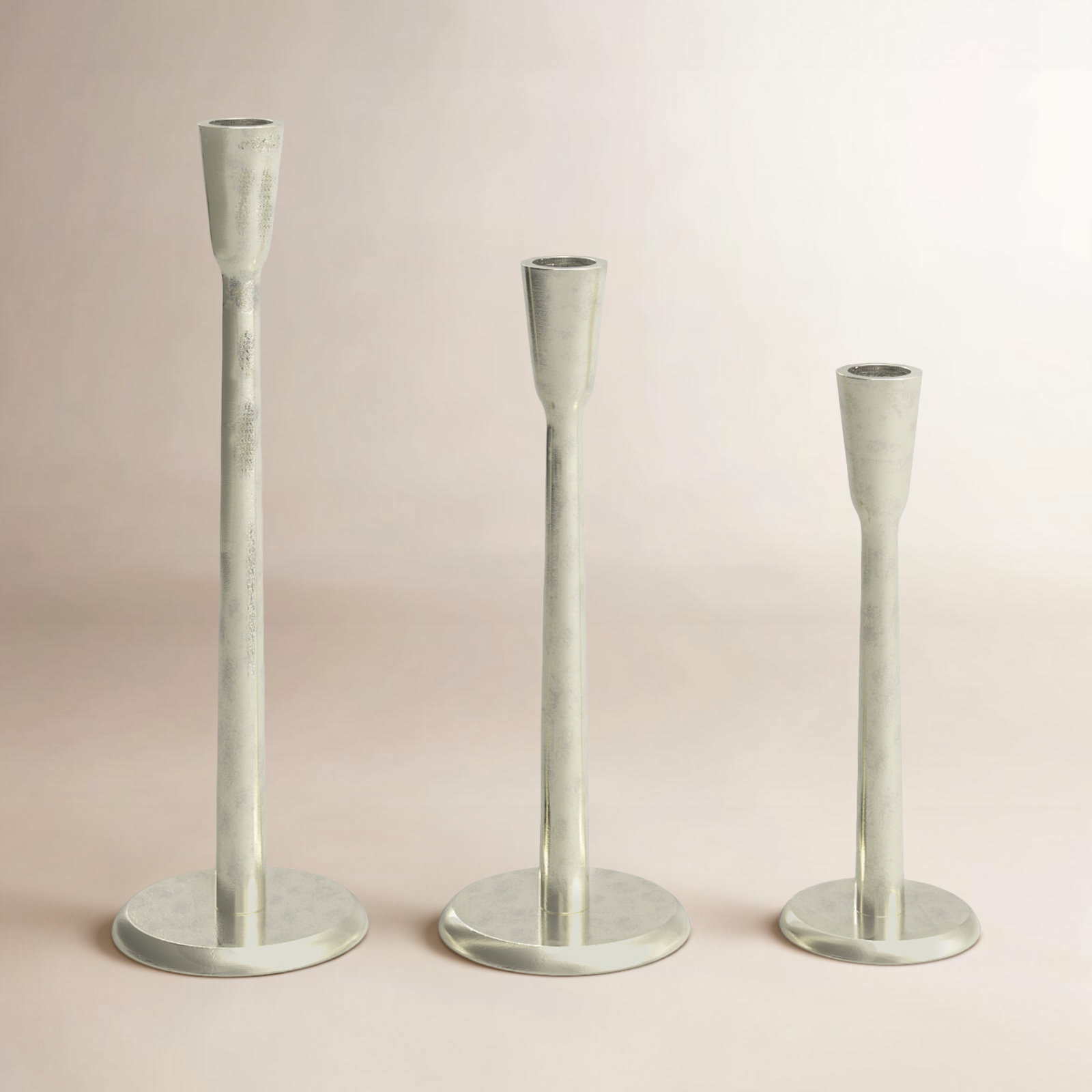 3-Piece Aluminum Candlestick Set, Silver