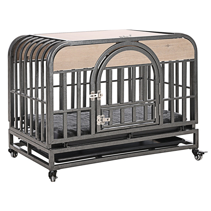Caisse pour chien robuste, caisse pour chien de style meuble avec plateaux et roues amovibles, Gris