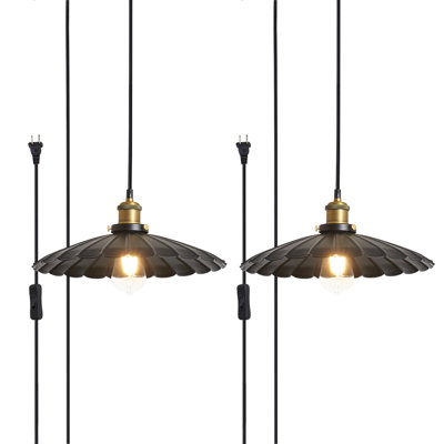 Abat-jour rétro avec ampoule à suspendre rétro de style rustique noir de 13,8 pouces avec luminaire suspendu pour comptoir de bar avec interrupteur marche / arrêt pour cordon d'alimentation
