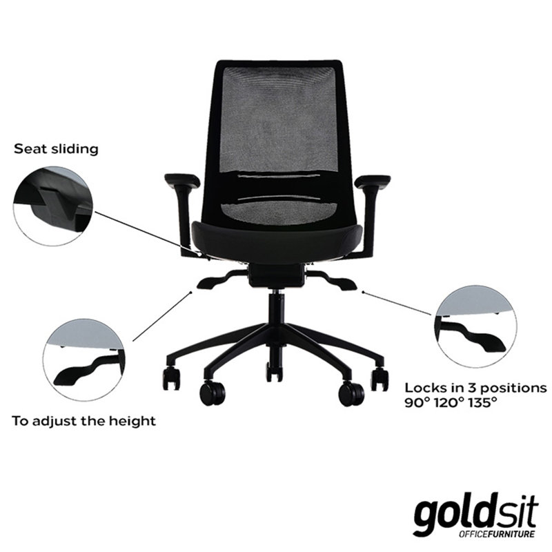 Chaise de travail en polyester avec appui-tête Merek, Gris anthracite