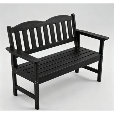47" 2-Person Outdoor Garden Bench, Weather-Resistant Poly Lumber Patio Loveseat with 800 Lbs Capacity, Wooden Texture & Slatted Design for Porch, Yard, Park & Backyard