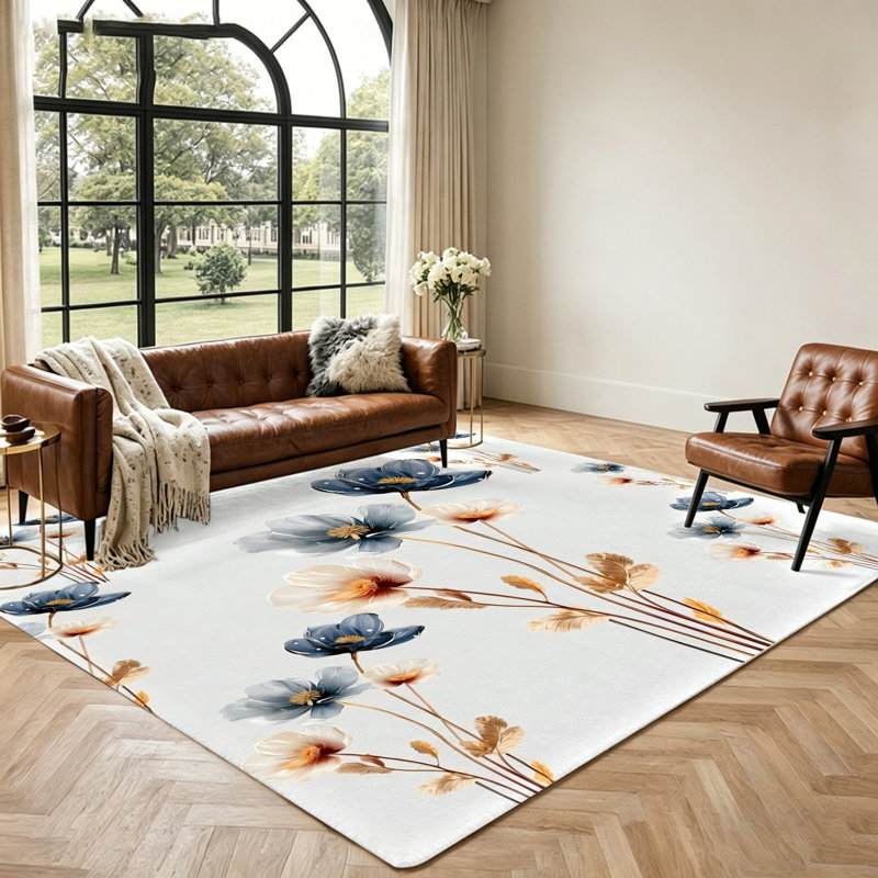 Artistic Floral Area Rug, Soft Plush Stain Resistant Non-Slip Machine Washable Shag, Indoor Floor Mat for Living Room, Bedroom, Entryway, Home Office and Dining Spaces, decor