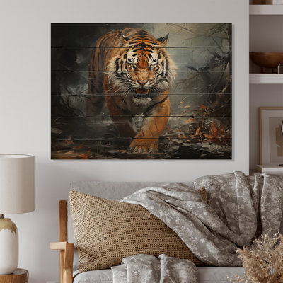 Portrait de tigre féroce brun III sur bois