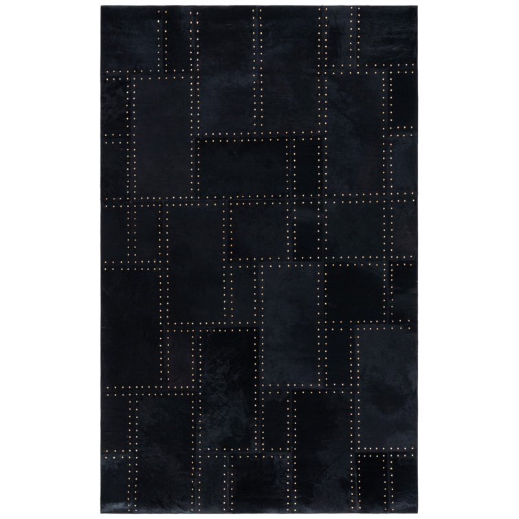 Studio Leather Hand Woven Leather With Felt Geometric Rug