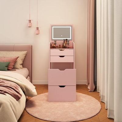 Coiffeuse et tabouret, ensemble de coiffeuse multifonctionnel 3-en-1, comprenant trois modes d'éclairage, un miroir HD, deux tiroirs coulissants et un tabouret de rangement caché.