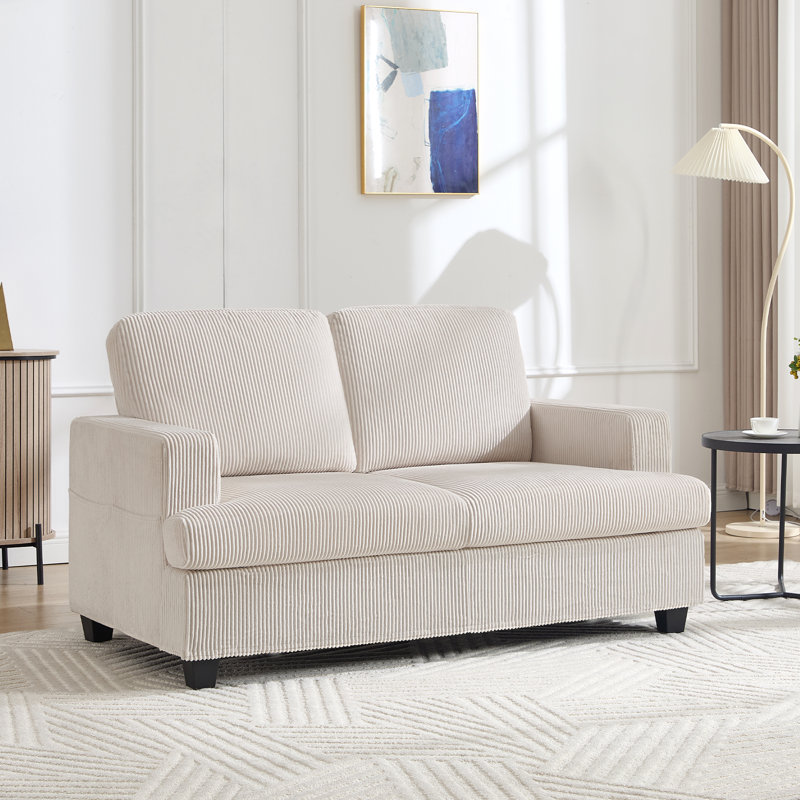 Canapé-lit compact en velours côtelé pour deux personnes sans repose-pieds, Velours côtelé beige
