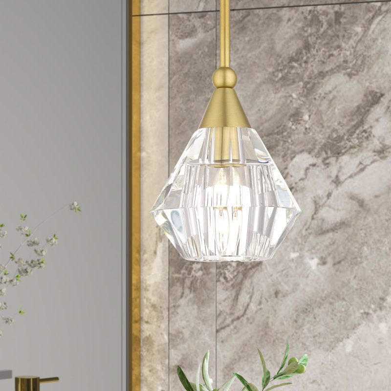 Luminaire suspendu en cristal 1 lumière, Laiton naturel