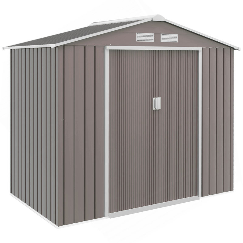 Garden Storage Shed Outdoor Storage Shed Metal Garden Tool Storage Shed With Sloped Roof, Gray