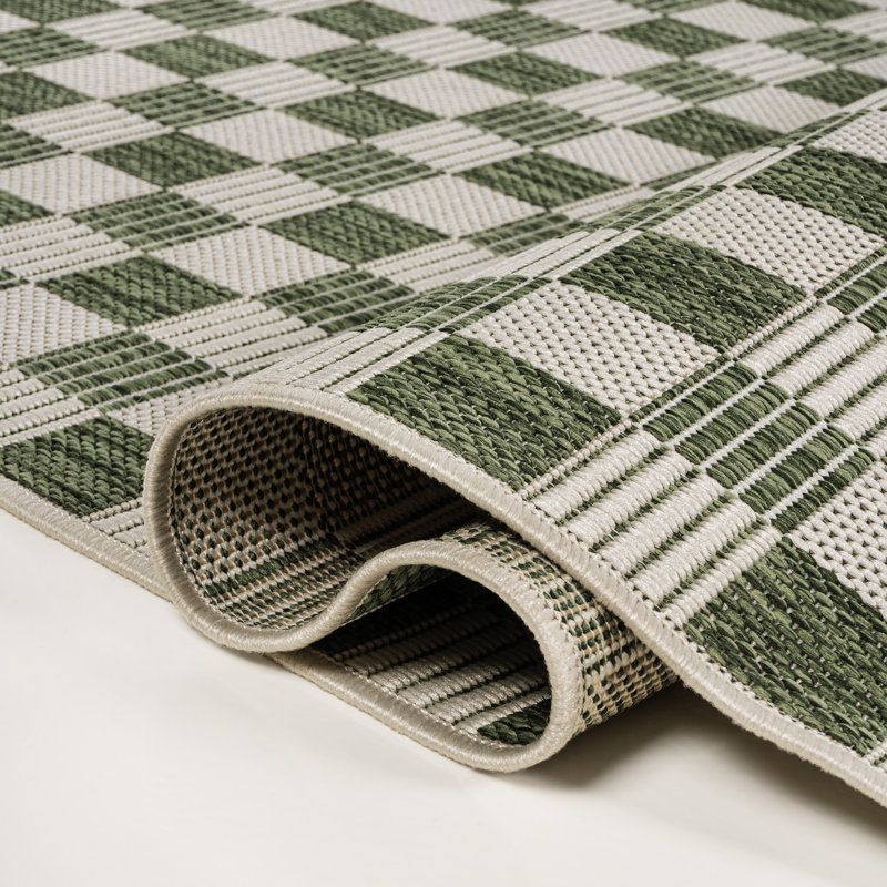 Tapis d'intérieur / extérieur vert / crème Aimee, Rectangle 7 pi 10 po x 10 pi