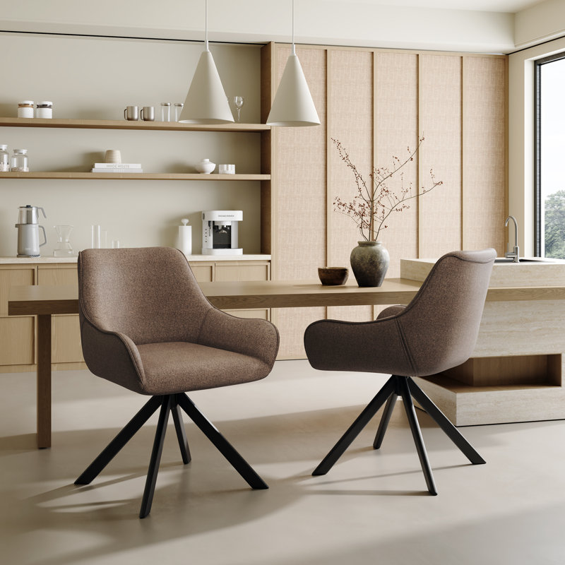 Gefjun 46cm H Swivel Dining Chairs, Modern Upholstered Armchairs for Dining Room Kitchen Living Room, Brown Linen
