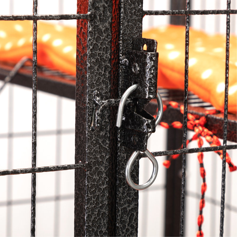 Volière 4 étages pour animaux - noir et orange, pour chats, chinchillas, chatons, cochons d'Inde, avec structure, cochons et orange