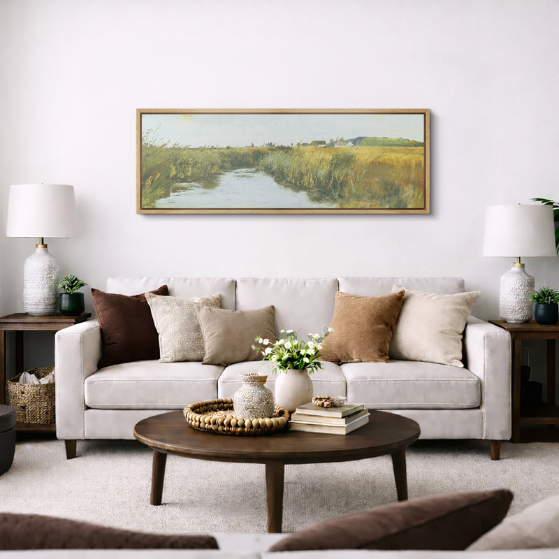 Peaceful Countryside River with Golden Fields, H 20 po x l 60 po, Naturel