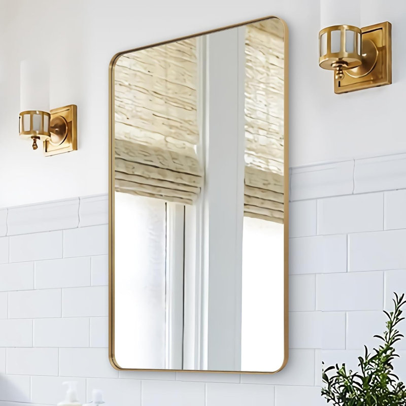 Miroir de salle de bain Inse Cadre en acier inoxydable, 48 po x 30 po, Or brossé