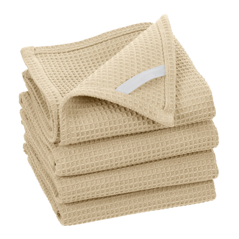 Broadway Cotton Waffle Tea Towel Kitchen Towel, Khaki, 4