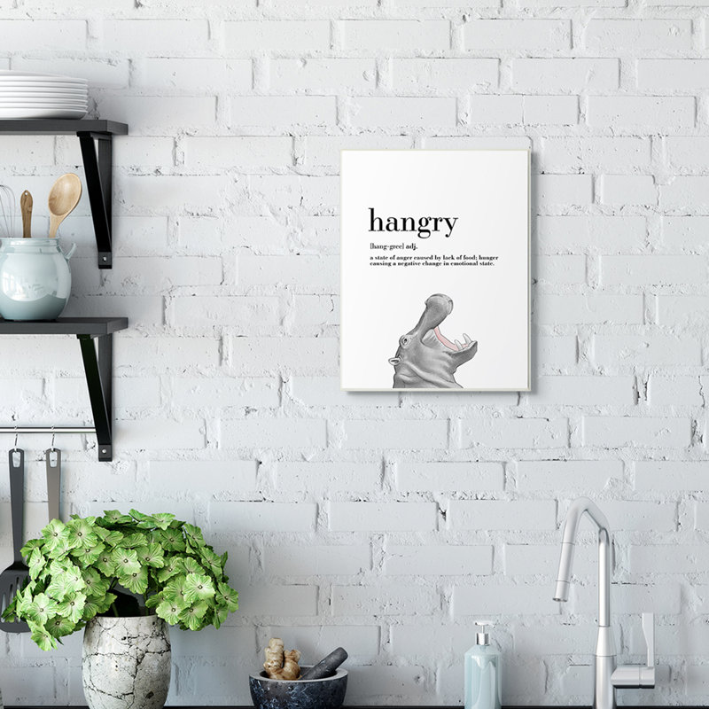 «Hangry Définition Hippo Animal Dessin Word Design», art textuel, H 15 po x l 10 po, Plaque murale