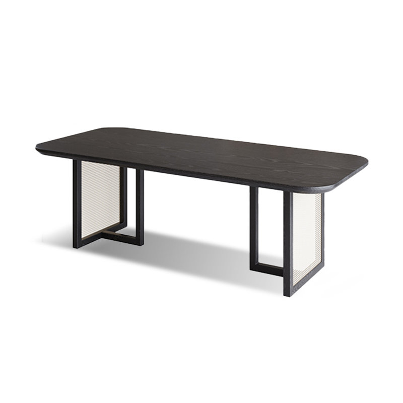 Black Rectangular Solid Wood Dining Table, 29.53"H x 86.61"L x 35.43"W