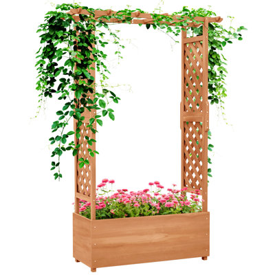 Outsunny Raised Garden Bed With Arch Trellis For Vine Climbing Plants