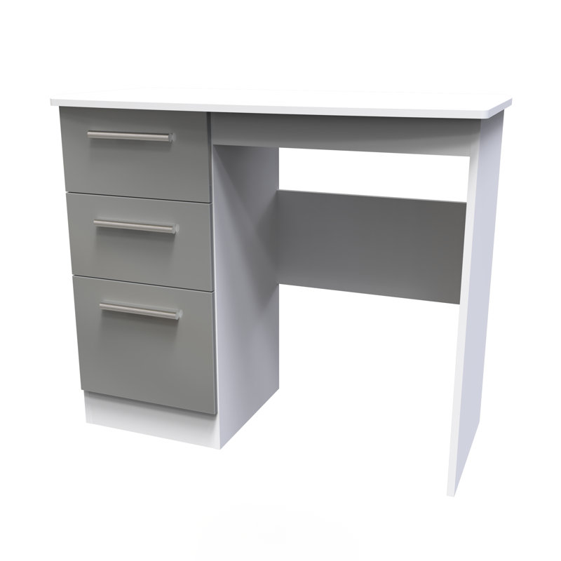 Fully Assembled Yvette Desk, Grey Gloss, 79.5cm H x 93cm W x 41.5cm D, White
