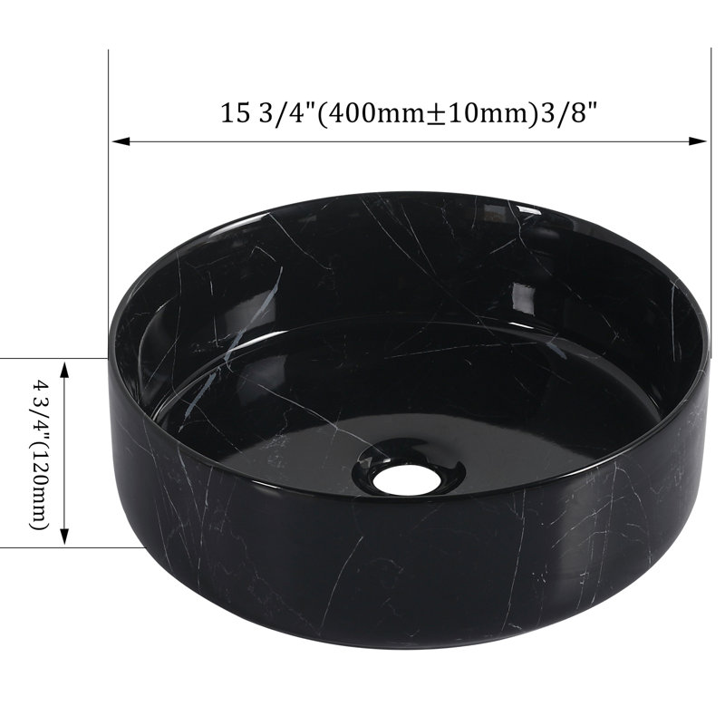 Lavabo de salle de bain en céramique à poser, orné de motifs uniques en noir et blanc, surface facile à nettoyer, faible absorption d'eau, profondeur de 40 cm, poids de 8,5 kg. (Pour le design, l'émail, l'absorption et les dimensions)