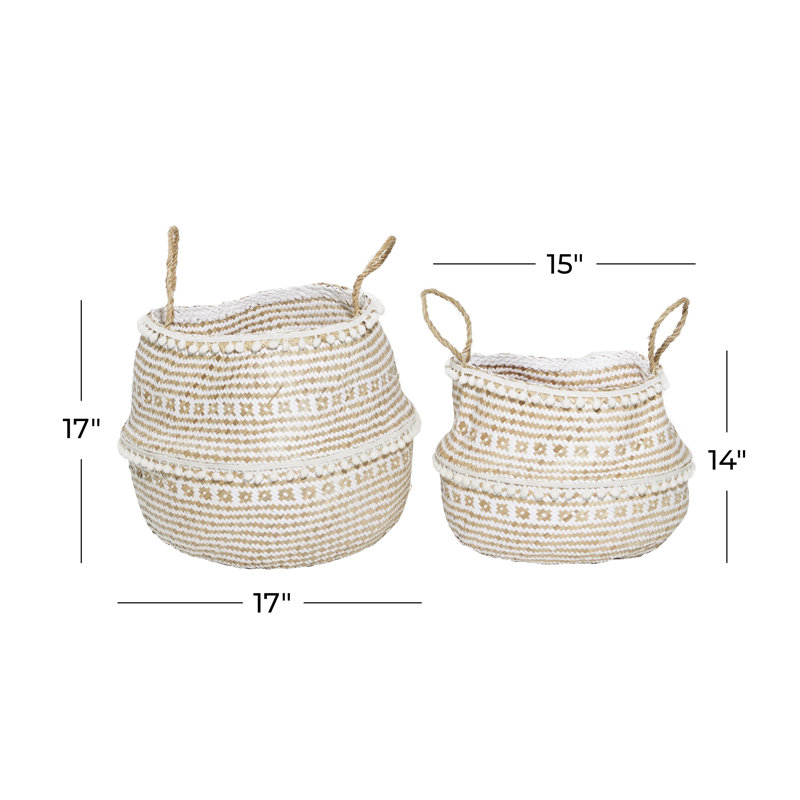 Seagrass Handmade Patterned Decorative and Functional Storage Basket with Handles