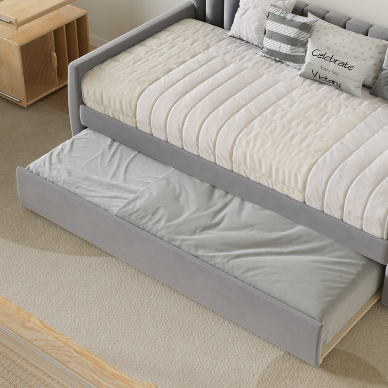 Aghwith Velvet Upholstered Full Daybed with Trundles - Solid Construction, Space Maximization, Gray