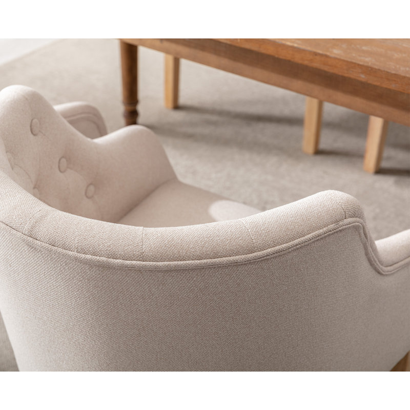 Tascherau Tufted Solid Back Arm Chair, Cream Polyester Blend, Natural