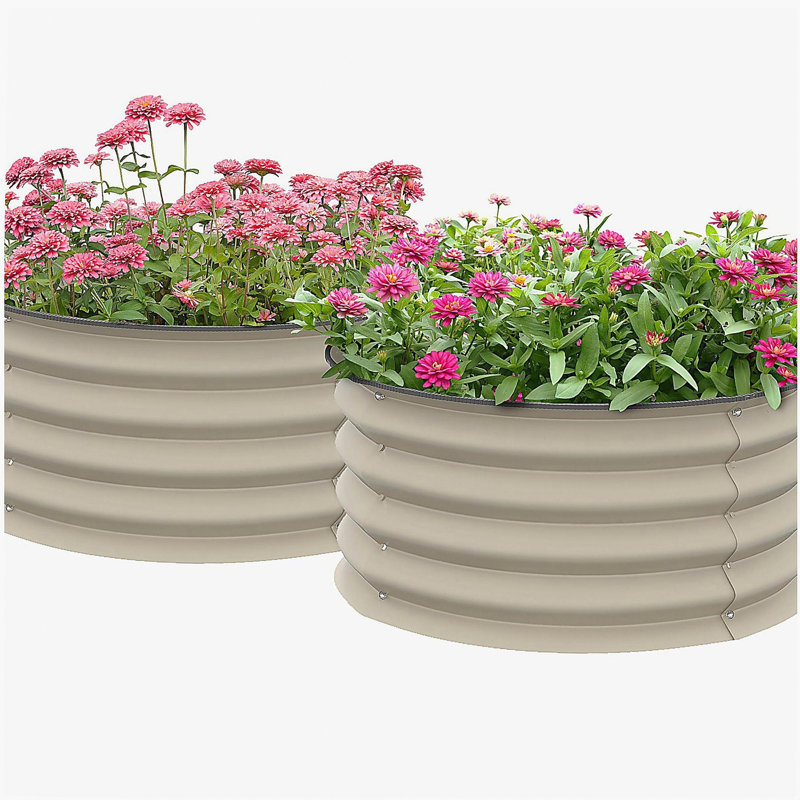 Outsunny Galvanized Raised Garden Bed Set of 2, Planters for Outdoor Plants with Safety Edging, Easy-to-assemble Stock Tanks for Growing Flowers, Herbs and Vegetables, Cream White