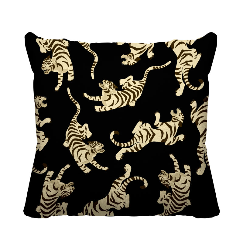 Coussin décoratif intérieur / extérieur Tigger Boho Tiger, L 15 po x H 15 po, Noir