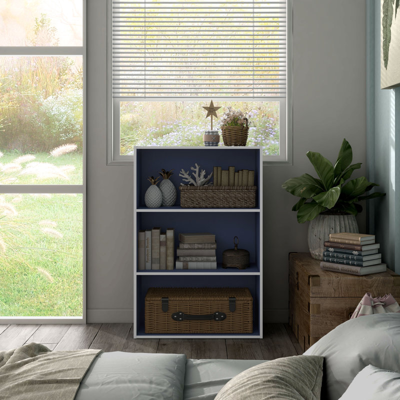 Bibliothèque de rangement Breayla, 3 tablettes, Bleu acier