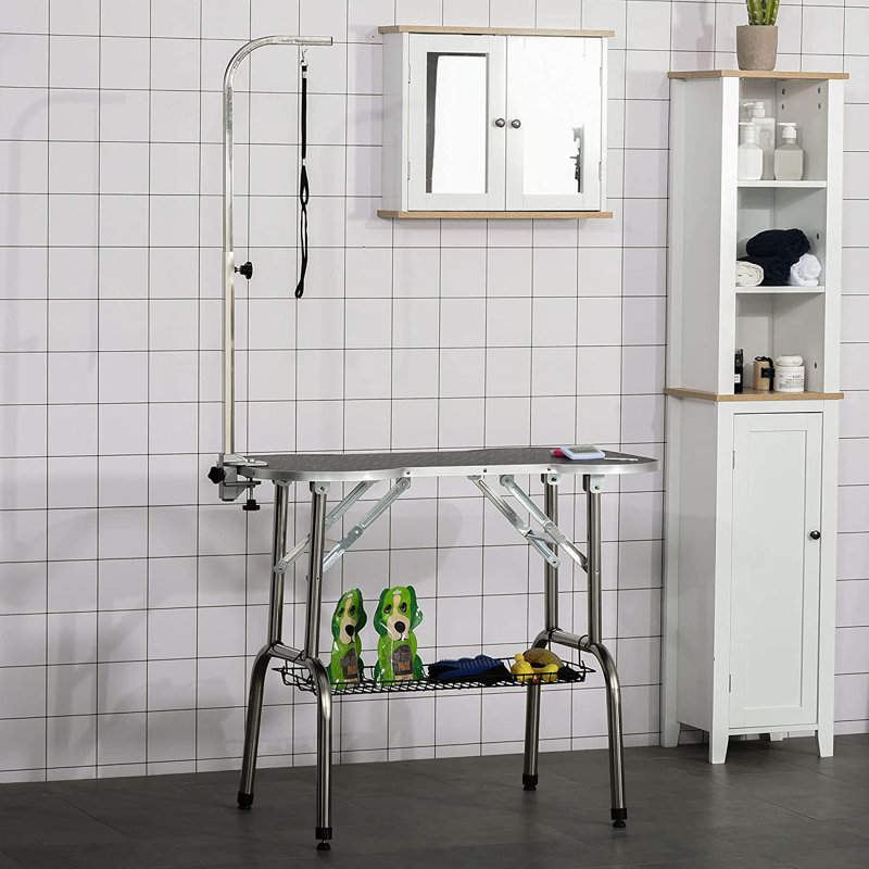 Manchester 145.6cm H x 94.5cm W x 55.3cm D Metal Adjustable and Foldable Dog Folding Grooming Table