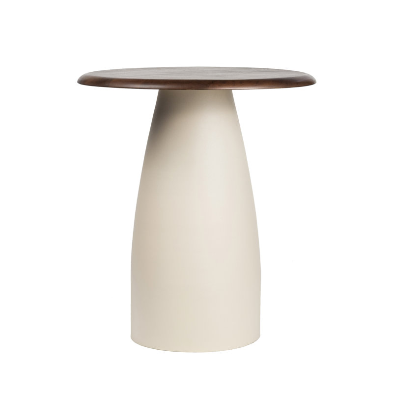 Otto 18" Modern Round End Table, Walnut Mango Wood Top & Curved Warm Ivory Iron Pedestal Base, Accent Side Table for Living Room