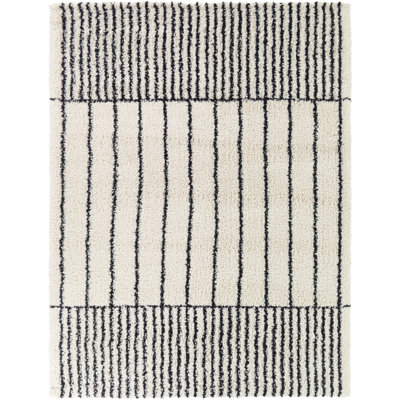 Seraphina Black Modern Stripe Shag Area Rug