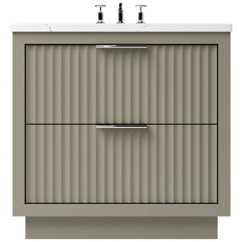 Lecrieú Two-Drawer Single Bath Vanity, 42", French Olive, Polished Chrome
