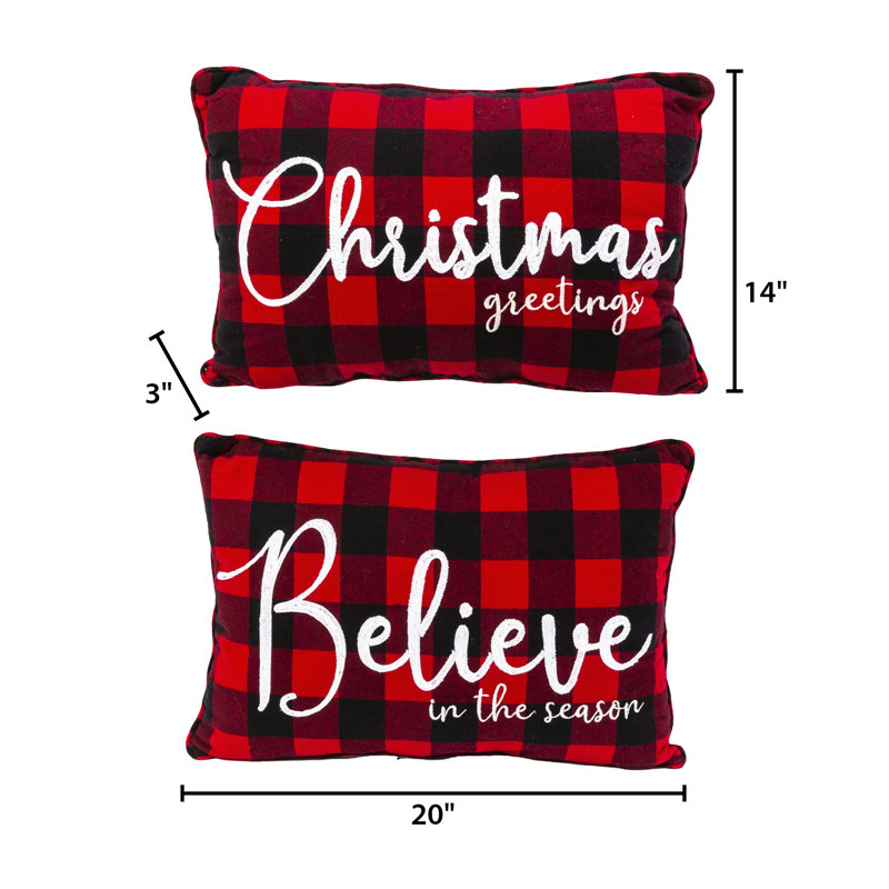 Buffalo Plaid Red and Black Embroidered Holiday Pillow Set