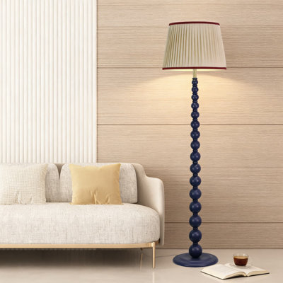 Modern Farmhouse Floor Lamp With Pull Chain Switch, Tapered Pleated Shade For Living Room, Bedroom, And Office Lighting