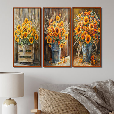 Tournesol et bouquet de blé à la ferme I - Collection d'art mural tournesols