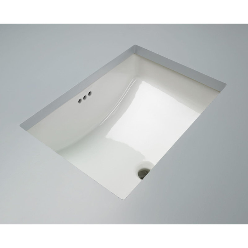 Lavabo de salle de bain blanc rectangulaire en porcelaine vitrifiée à montage sous plan avec débordement