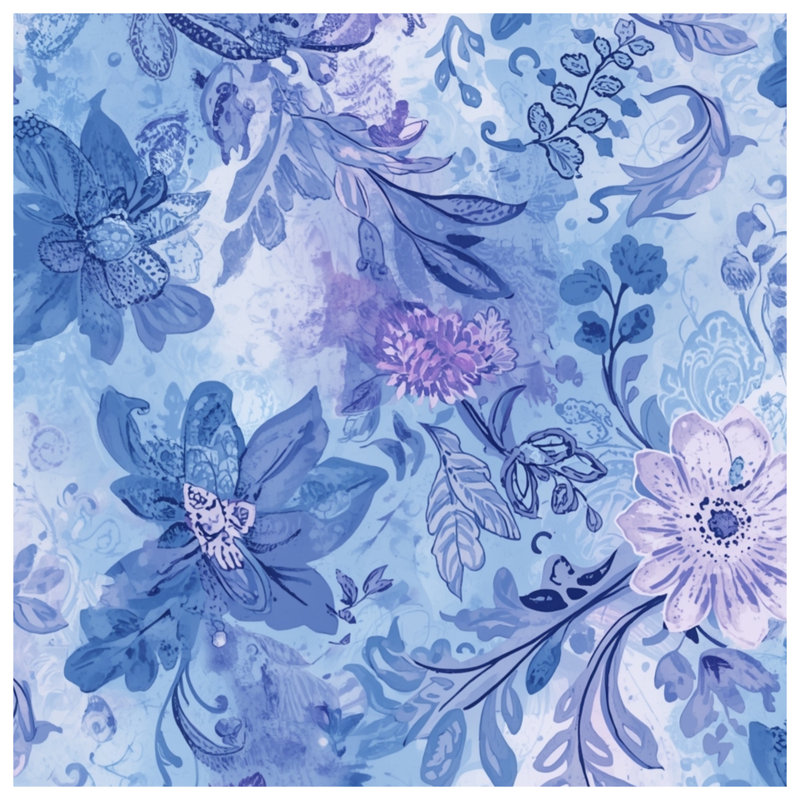 Blue Floral Pattern Blankets, 60in W x 80in H