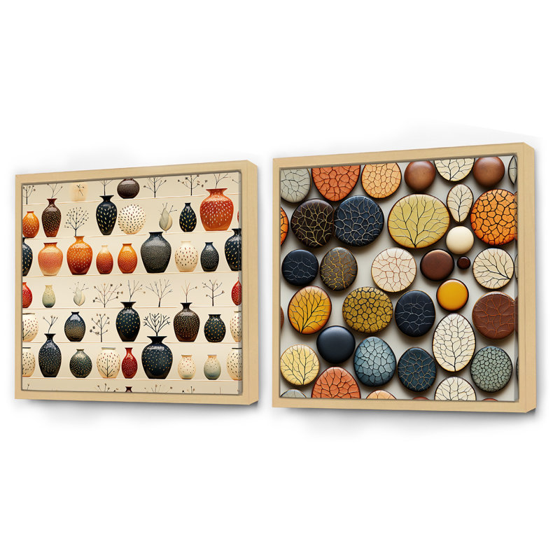 Kevin - Ensemble de 2 collages abstraits de natures mortes, Cadre flottant brun, H 36 po x l 73 po
