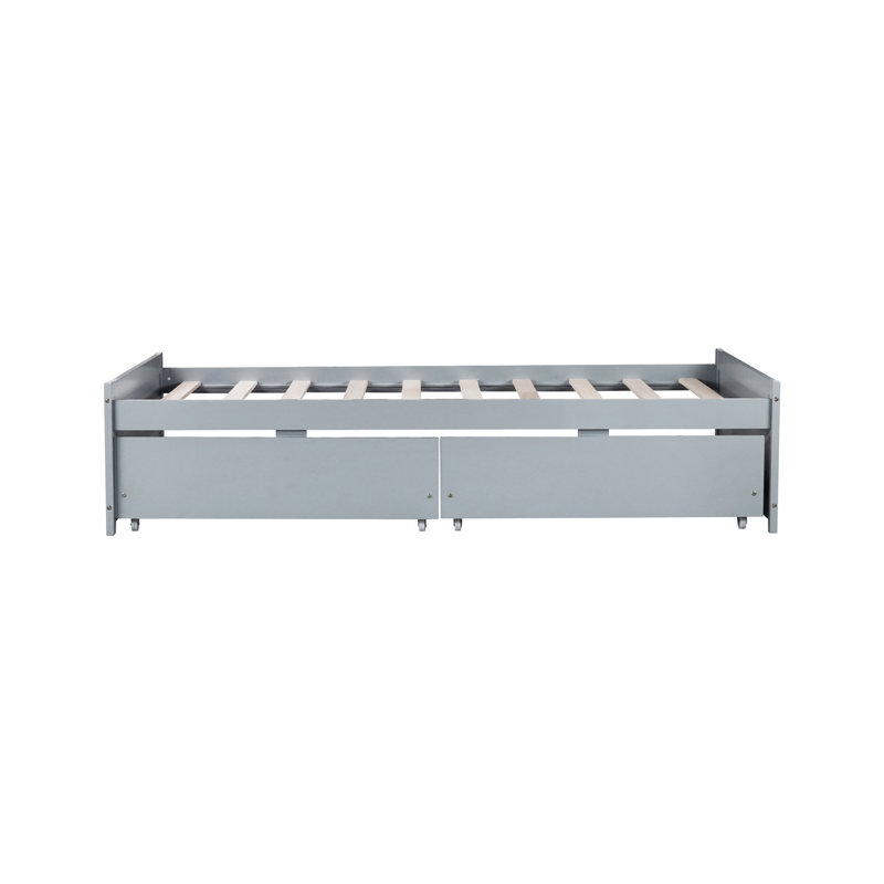 Wood Bed With Two Spacious Drawers Bedroom, Gray
