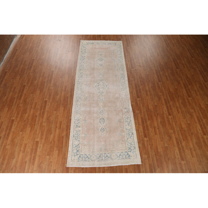 Tapis de couloir antique motif persan Kerman vieilli noué à la main 5 x 13
