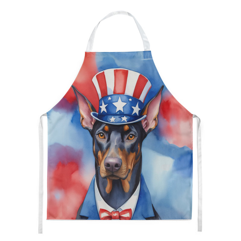 Patriotic American Apron, Black/Brown Doberman Pinscher