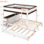 Lit superposé avec lit gigogne simple, blanc et noyer, ports de bureau, tiroirs cachés pour lit gigogne dans le lit, 2 et trois trous,