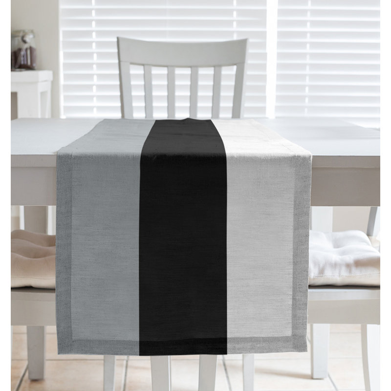 Las Vegas Football Stripes Table Runner, 90" L x 16" W, Gray/Black, Cotton Blend