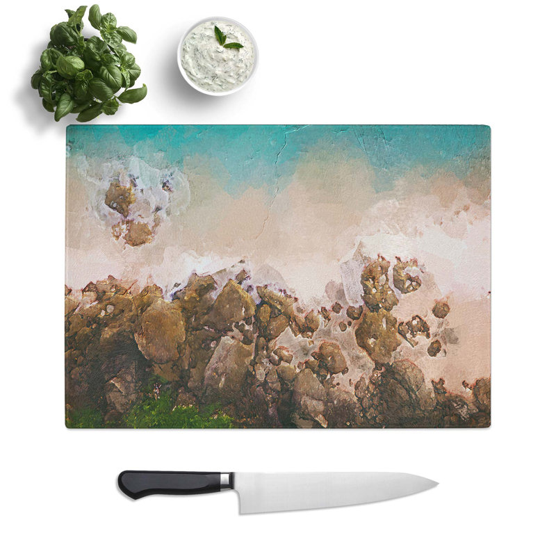 Tempered Glass Beach Lines Chopping Board, 39 cm W x 28.5 cm L