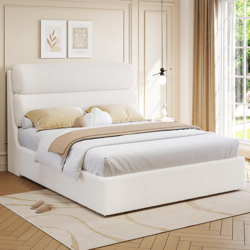 Queen Bed Frame With Headboard, Upholstered Platform Bed With Wooden Slats, Queen Size Soft Cloud Bed, No Box Spring Required, Easy To Assemble, Cream Color